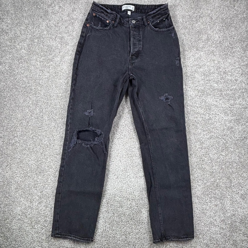 Abercrombie &‎ Fitch The Dad High Rise Curve Love Black Distressed Jeans 28/6R